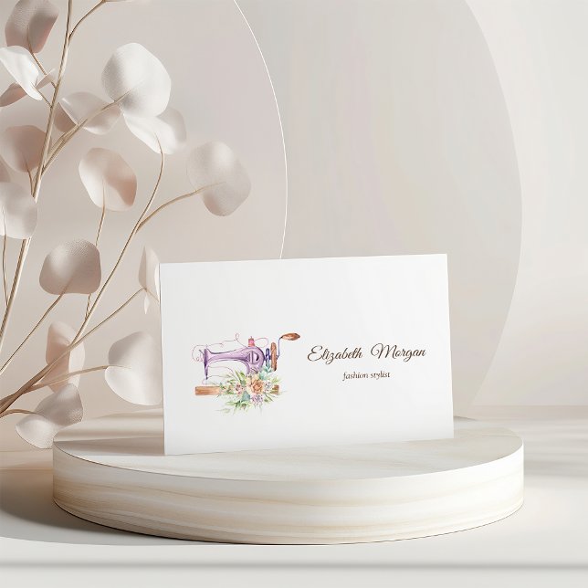 Simple Watercolor Floral Sewing Machine  Business Card (Creator Uploaded)