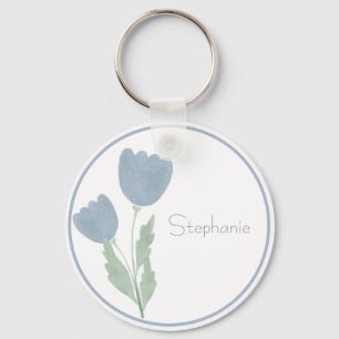 Simple Watercolor Floral Your Name Key Ring
