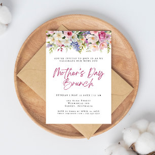 Simple watercolor flowers mother's day brunch invitation