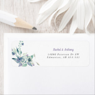 Simple Watercolor Flowers Purple Blue Grey Elegant Return Address Label