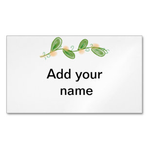 Simple watercolor green leaf monogram add name tex 	Magnetic business card