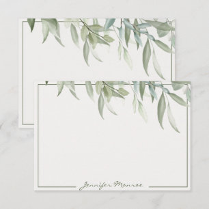 Simple watercolor green leaves personalised card