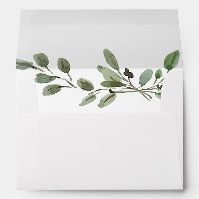 Simple Watercolor Greenery and Handwritten Script Envelope (Back (Bottom))