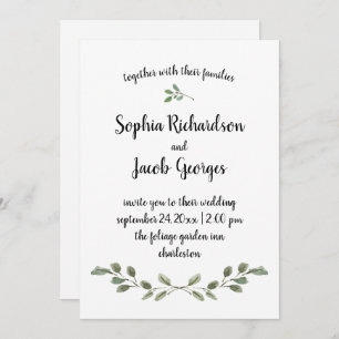 Simple Watercolor Greenery and Script   Wedding Invitation