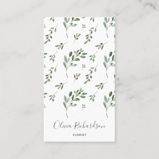Simple Watercolor Greenery Botanical Business Card (Front)