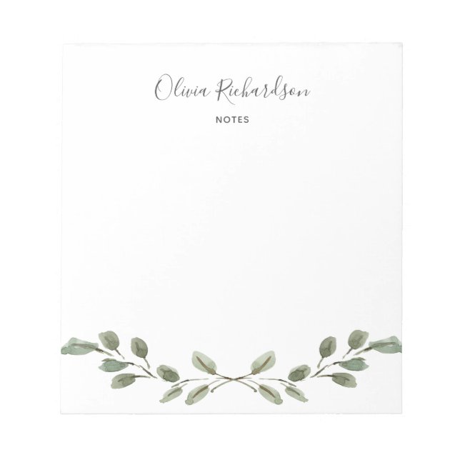 Simple Watercolor Greenery Botanical Notepad (Front)