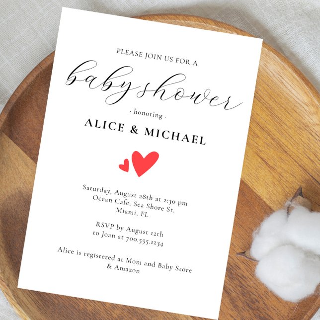 Simple Watercolor Heart Elegant Script Baby Shower Postcard (Creator Uploaded)