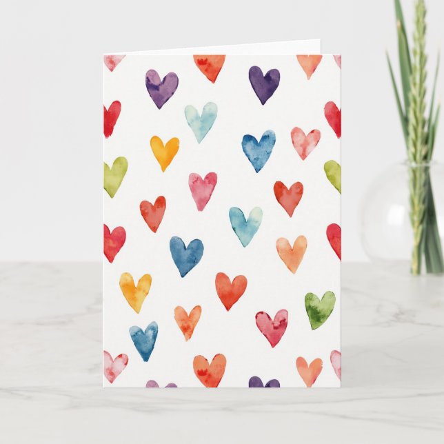 Simple Watercolor Hearts Card (Front)