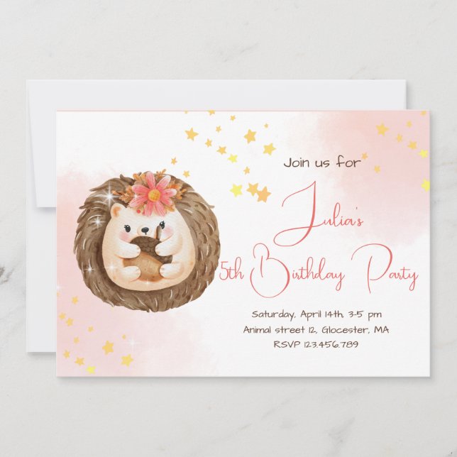 Simple watercolor Hedgehog Birthday Party Invitati Invitation (Front)