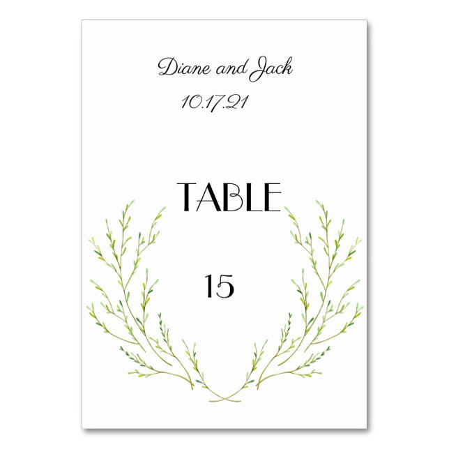 Simple Watercolor Laurel Wreath Table Number (Front)