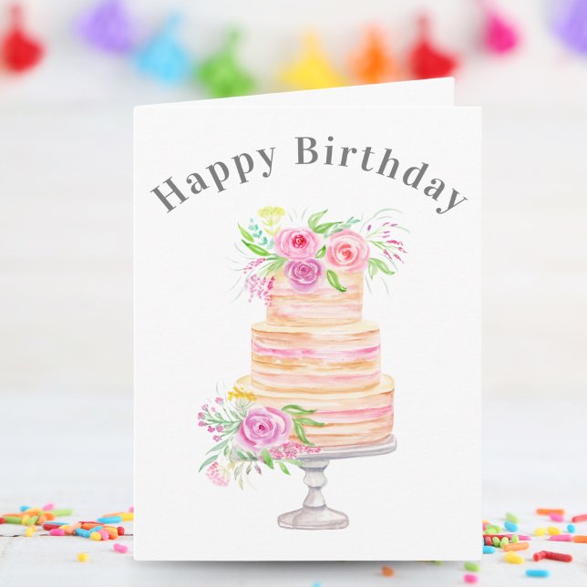 Simple Watercolor Layered Cake With Roses Card (Creator Uploaded)