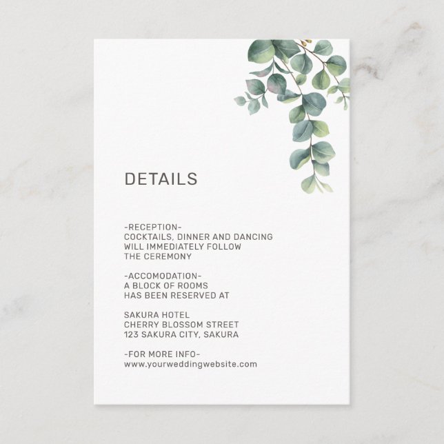 Simple Watercolor Leave Greenery Wedding Enclosure Card (Front)