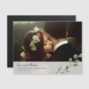Simple Watercolor Leaves   Wedding Photo Thank You Magnetic Invitation