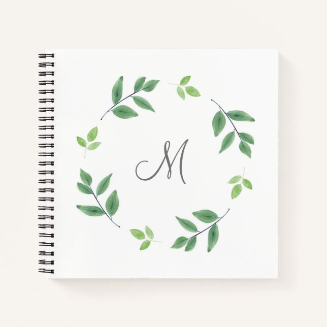 Simple Watercolor Leaves Wreath Notebook (Front)