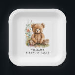 Simple Watercolor Little Teddy Bear Birthday Paper Plate<br><div class="desc">Charm your family and friends with this cute whimsical simple little teddy bear birthday party paper plates in a whimsical watercolor minimal style.</div>