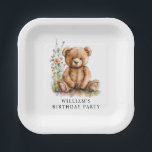 Simple Watercolor Little Teddy Bear Birthday Paper Plate<br><div class="desc">Charm your family and friends with this cute whimsical simple little teddy bear birthday party paper plates in a whimsical watercolor minimal style.</div>
