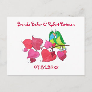 Simple Watercolor Love Birds, Save the Date Announcement Postcard