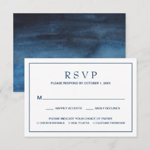 Simple Watercolor Meal Navy Blue Wedding RSVP Card