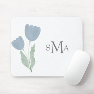 Simple Watercolor Monogram Floral Typography Mouse Pad