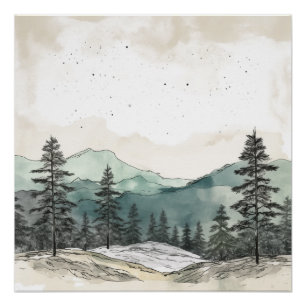 Simple Watercolor Mountain Vista Poster