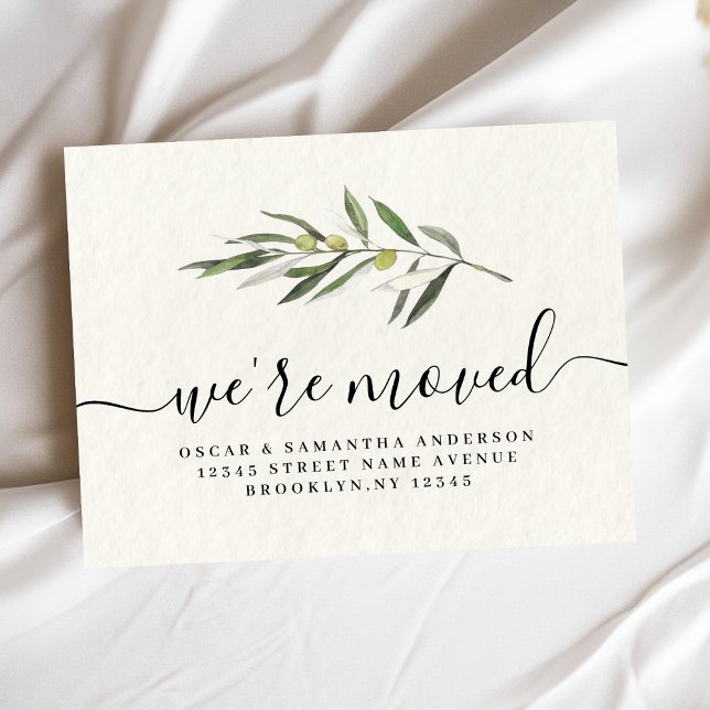 Simple Watercolor Olive Green Branch Announcement Postcard (Creator Uploaded)