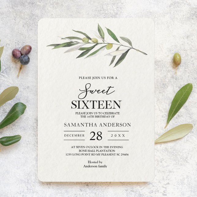 Simple Watercolor Olive Green Branch Invitation (Creator Uploaded)