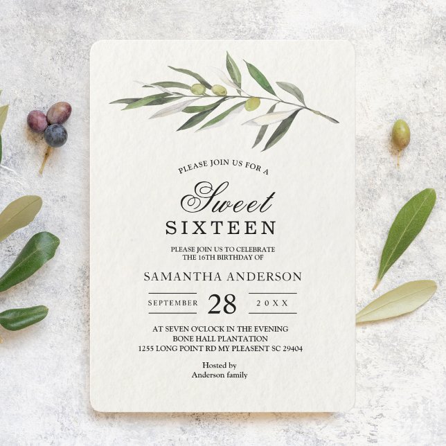 Simple Watercolor Olive Green Branch Invitation (Creator Uploaded)