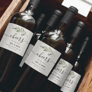 Simple Watercolor Olive Green Branch Wine Label