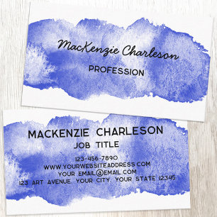 Simple Watercolor Paint Brushstroke Blue Business Card