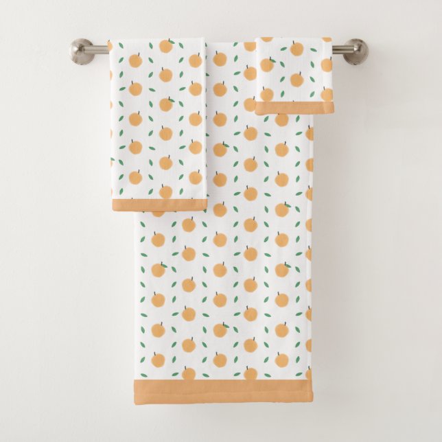 Simple Watercolor Peaches and Leaves Pattern Bath Towel Set (Insitu)