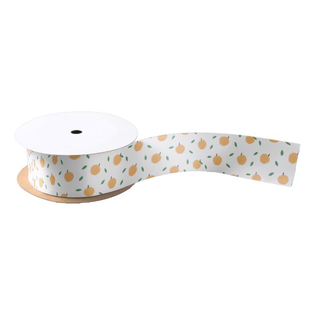 Simple Watercolor Peaches and Leaves Pattern Satin Ribbon (Spool)