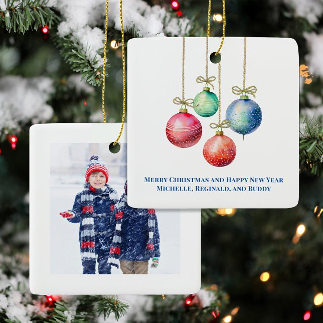 Simple Watercolor Photo Christmas Ornaments (Cute Christmas Photo Watercolor Stocking Custom Ornament.)