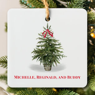 Simple Watercolor Photo Christmas Tree Ceramic Ornament