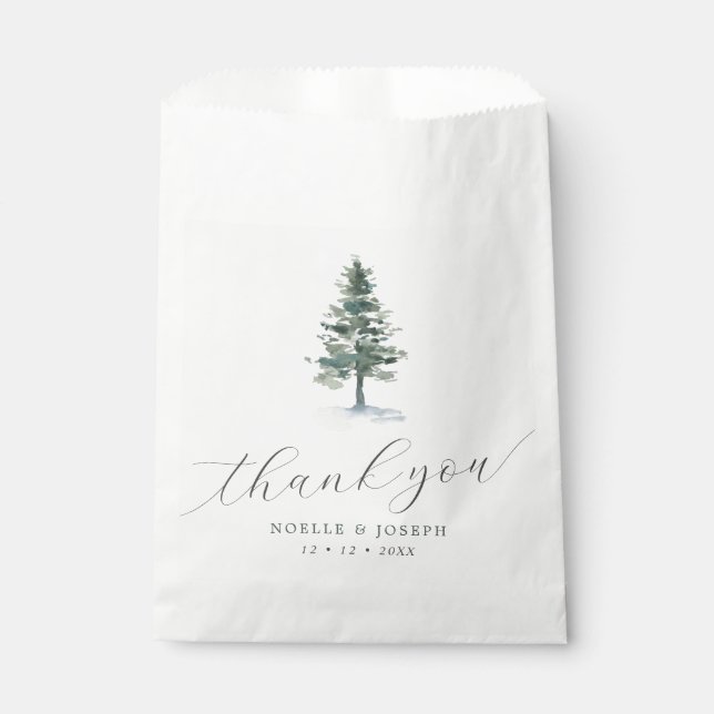 Simple Watercolor Pine Tree Thank You Wedding Favour Bag (Front)