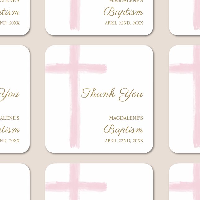 Simple Watercolor Pink Cross Thank You Baptism Square Sticker (Creator Uploaded)