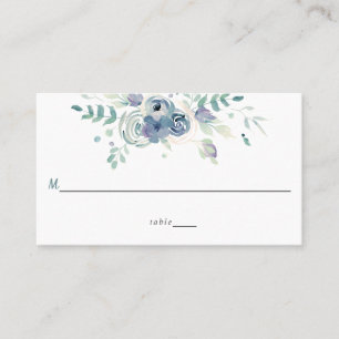Simple Watercolor Purple Blue Grey Flowers Wedding Place Card
