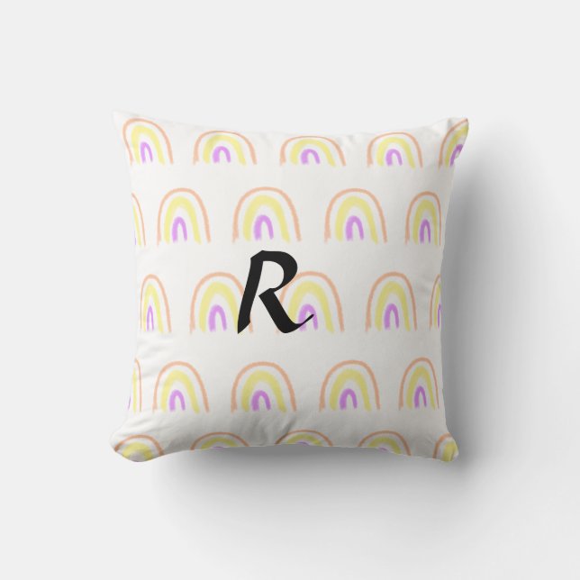 Simple watercolor rainbow pattern add monogram tex cushion (Front)