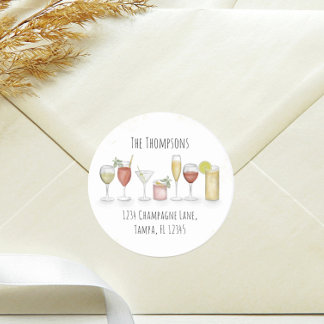 Simple Watercolor Return Address Cocktail Drinks Classic Round Sticker