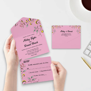 Simple Watercolor Rose Leaves Blush Floral Wedding All In One Invitation
