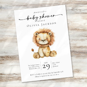 Simple Watercolor Safari Lion Baby Shower Invitation