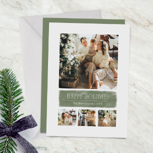 Simple Watercolor Sage Green Holiday Collage  Card