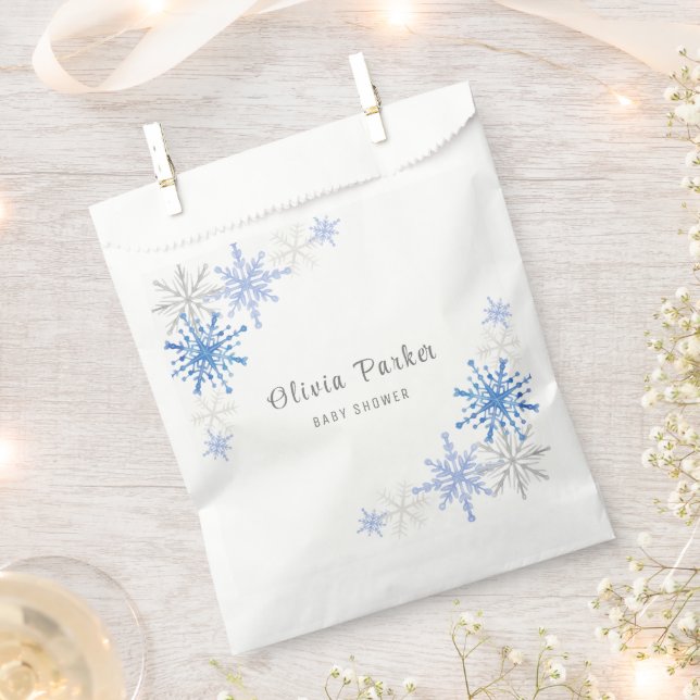 Simple Watercolor Snowflakes Winter Baby Shower Favour Bag (Clipped)