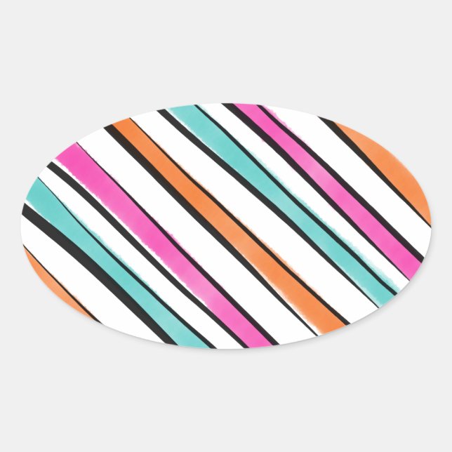 Simple Watercolor Stripe Pattern Oval Sticker (Front)