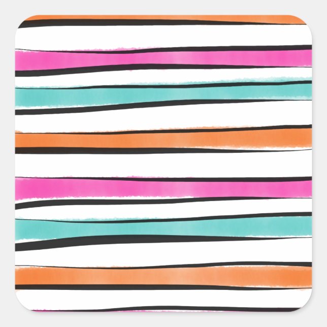 Simple Watercolor Stripe Pattern Square Sticker (Front)