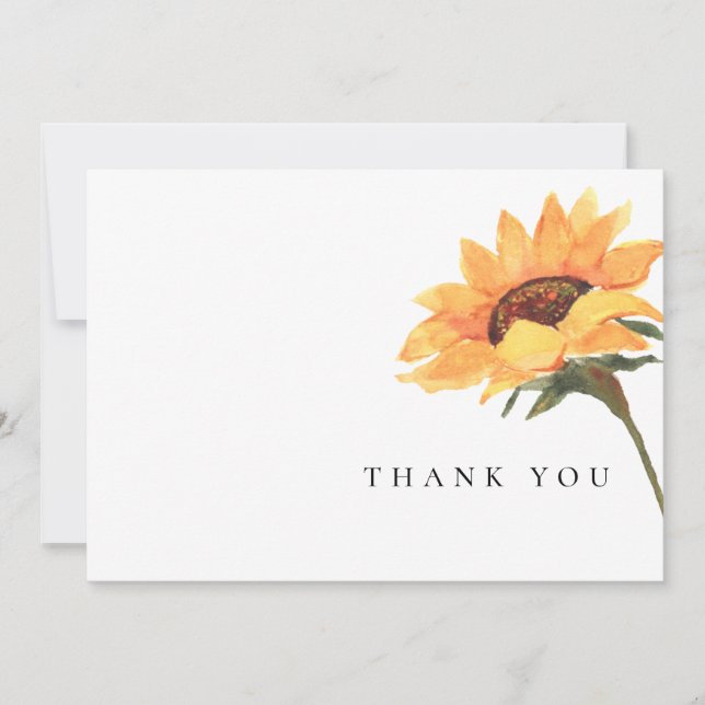 Simple Watercolor Sunflower Stem Funeral Thank You Card (Front)