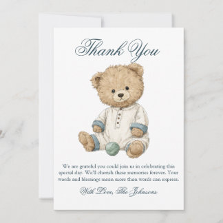 Simple Watercolor Teddy Bear Baby Shower Thank You Invitation