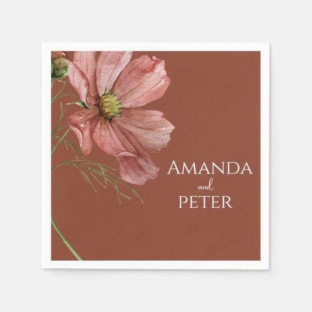 Simple Watercolor Terracotta Floral Wedding  Napkin (Front)