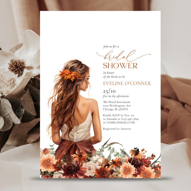 Simple watercolor terracotta flowers wedding gown invitation (Simple watercolor terracotta flowers wedding gown invitation)