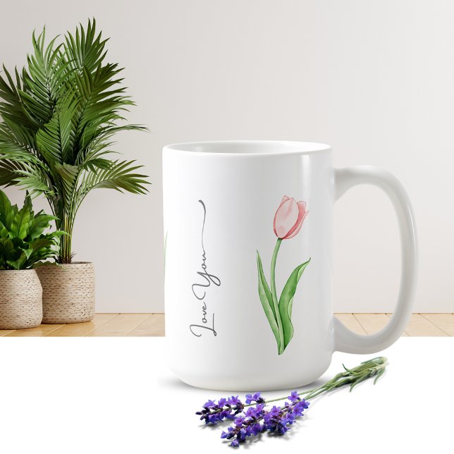 Simple Watercolor Tulip Floral Monogram Coffee Mug (Creator Uploaded)