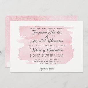 Simple Watercolor Wash Pink Brush Strokes Modern Invitation
